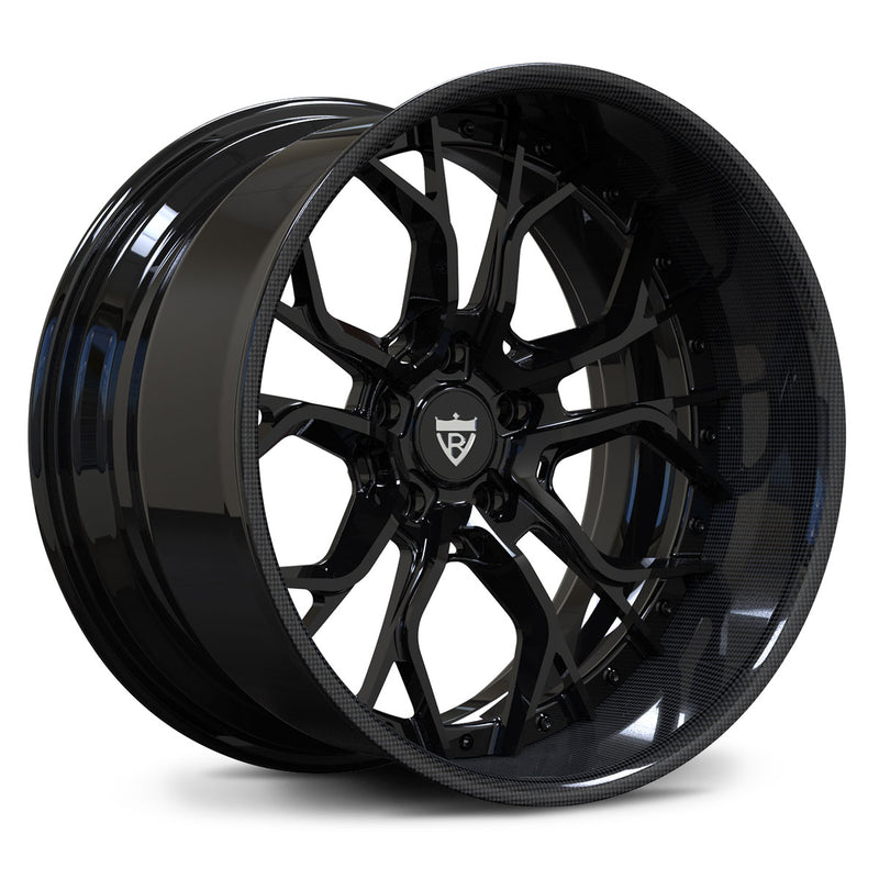 Corvette C8 deep dish forged wheels with carbon fiber lip, RVRN RV-DR16 custom rims for mid-engine sports cars.
