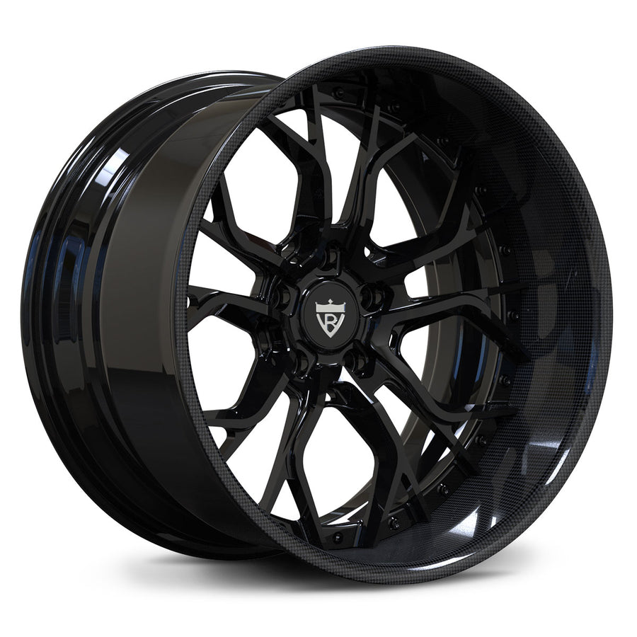 Corvette C8 deep dish forged wheels with carbon fiber lip, RVRN RV-DR16 custom rims for mid-engine sports cars.