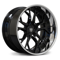Polished lip forged wheels for Corvette C8 performance sportcars, RVRN RV-DR16 gloss black 2-piece rims.