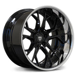 Polished lip forged wheels for Corvette C8 performance sportcars, RVRN RV-DR16 gloss black 2-piece rims.