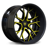 Custom 2-piece wheels for Corvette C8 Stingray, carbon fiber lip for high-performance American supercars.