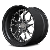 Genuine carbon fiber deep dish wheels for Ferrari F8, RVRN RV-DR16 real carbon fiber stepped lip with chrome multi-spoke face.