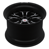 Genuine carbon fiber deep dish wheels for Lamborghini Huracan, RVRN RV-DR16 real carbon fiber matte black center with aggressive deep lip perspective view.