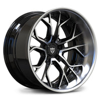 RV-DR16 gloss black and silver forged wheels for the new mid-engine Corvette, bespoke engineering for track-ready cars.