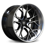 RV-DR16 gloss black and silver forged wheels for the new mid-engine Corvette, bespoke engineering for track-ready cars.