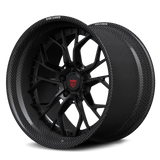 Real carbon fiber deep dish wheels for Porsche 911 GT3, RVRN RV-DR16 custom 2-piece matte black multi-spoke wheel side view.