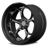 Corvette C8 E-Ray custom deep dish wheels, RVRN RV-DS016 full chrome face with genuine carbon fiber barrel custom forged 2-piece angled view.