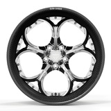 Supercar-grade custom wheels for Corvette C8 Z06, RVRN RV-DS016 full polished face with genuine carbon fiber barrel front view.