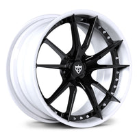 Toyota GR Supra custom white wheels, RVRN RV-DS477 Gloss Black spoke with Gloss White rim 10-spoke 2-piece deep lip wheels.