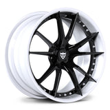 Toyota GR Supra custom white wheels, RVRN RV-DS477 Gloss Black spoke with Gloss White rim 10-spoke 2-piece deep lip wheels.
