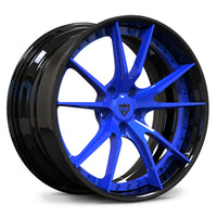 BMW M4 custom blue wheels, RVRN RV-DS477 Gloss Blue spoke with Gloss Black rim 10-spoke 2-piece deep lip forged wheels.
