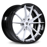 Nissan GTR custom white wheels, RVRN RV-DS477 Gloss White spoke with Gloss Black rim 10-spoke 2-piece deep lip forged rims.