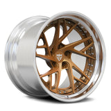 Custom forged wheels for high performance sports cars, RVRN RV-DS74 matte bronze with brushed lip deep concave design.