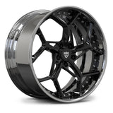 BMW M4 custom performance wheels, RVRN RV-DV03 gloss black and chrome directional Y-spoke 2-piece deep dish forged rims.