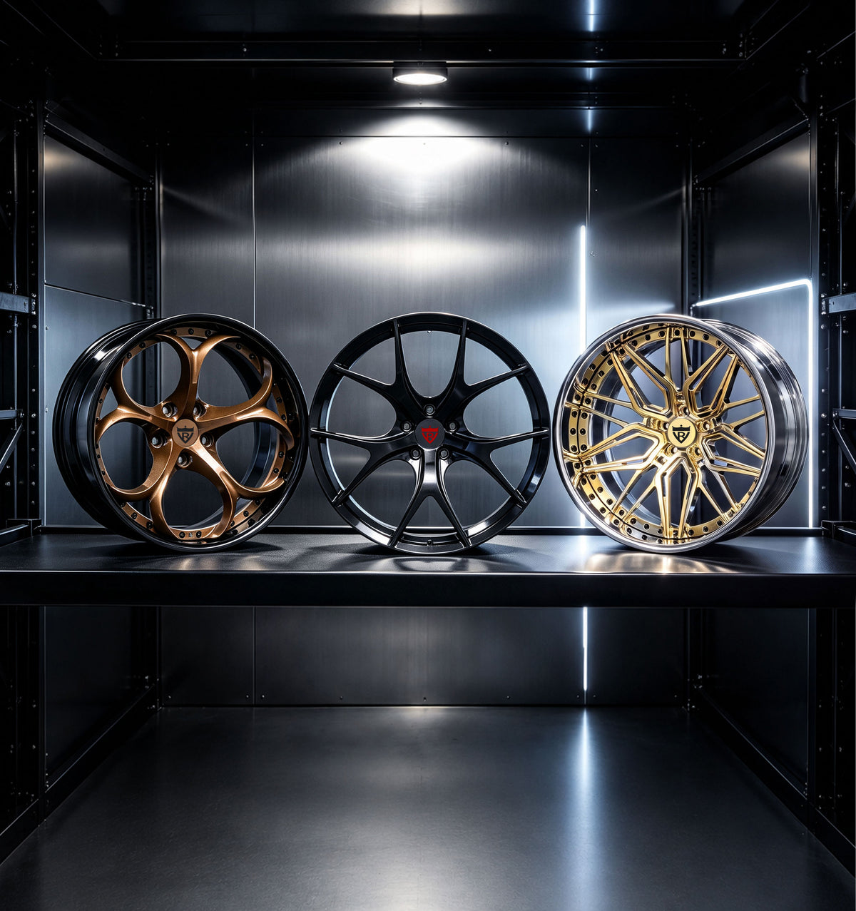Square preview of RVRN fully forged wheels showcase, featuring custom 1-piece, 2-piece, and 3-piece custom wheel configurations to estimate build pricing.