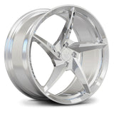 Polished silver directional forged wheels RV-MC35, custom engineered for Rivian R2, Tesla Model Y, and electric SUV performance.