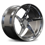 RVRN RV-MC35 chrome silver custom forged rims, monoblock directional design optimized for Rivian R2 and electric SUV fitment.