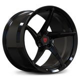 Gloss black performance forged wheels RV-MC35, lightweight monoblock directional design for 2026 Rivian R2 and performance EVs.