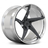 RVRN RV-MC35 directional 5-spoke forged wheels, dual-tone gunmetal gray finish, engineered for Rivian R2 and electric SUV builds.