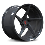 RVRN RV-MC35 custom forged wheels for 2026 Rivian R2 and high-performance EVs, directional 5-spoke design in Carbon Flash Metallic.