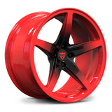 RV-MF15 forged wheels, gloss black with red spoke accents for Honda Civic Type R.