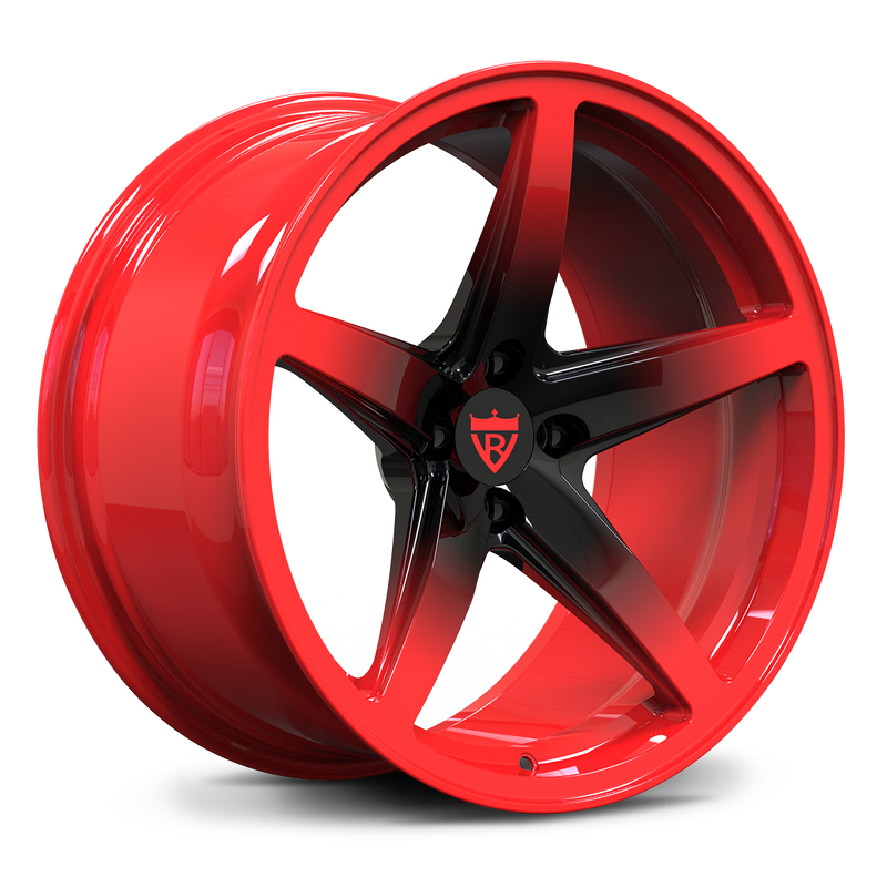 Digital rendering of RV-MF15 wheels with red accents, engineered for JDM platforms.
