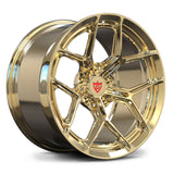 MR615 forged monoblock wheel in polished frozen gold with deep concave Y-spoke design