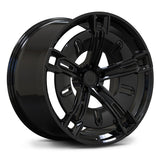 RV-MX25 custom forged wheels for BMW XM, sleek full gloss black multi-spoke design.