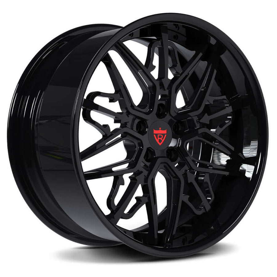 RVRN RM-01 forged Y-spoke Maserati MC20 wheels in black, featuring a custom 2-piece deep dish design, lightweight performance construction and vehicle-specific fitment for a personalized luxury sports car setup.