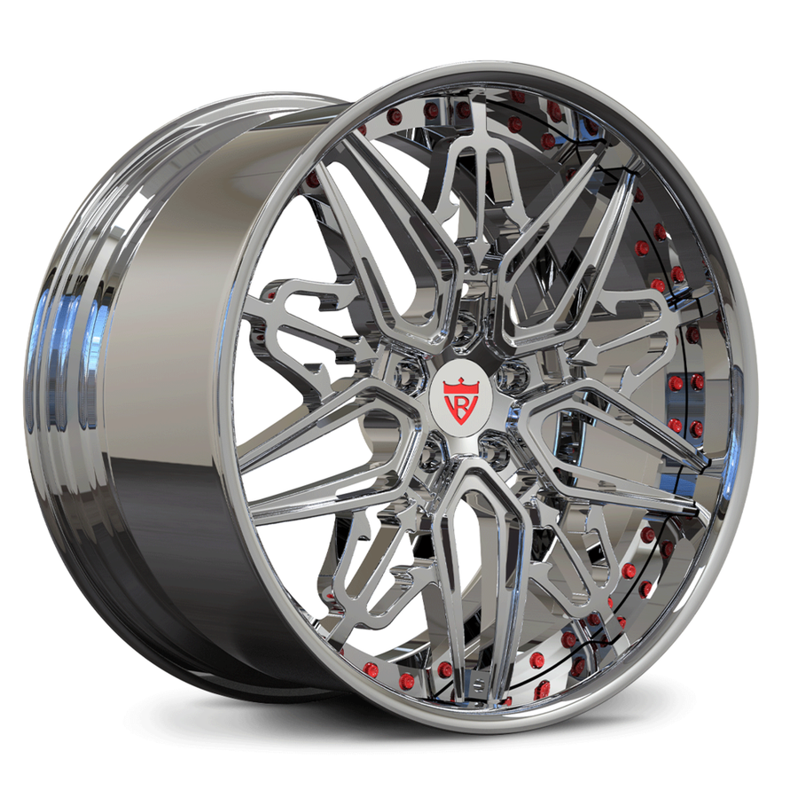 RVRN RM-01 custom forged deep lip C7 Corvette wheels in chrome and red finish