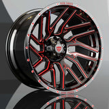 Custom RVAN Forged monoblock truck wheel with red accents, super concave design, ideal for pickups and made from 6061-T6 aluminum. black and red truck wheels