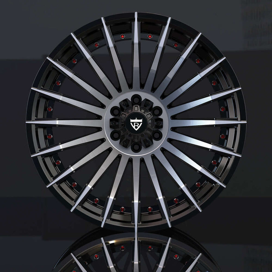 RVRN RT-02 custom forged 3-piece wheels for GMC Sierra 1500 with super deep concave styling and black with black chrome finish