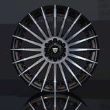 RVRN RT-02 custom forged 3-piece wheels for GMC Sierra 1500 with super deep concave styling and black with black chrome finish