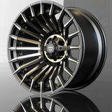 RVRN RT-02 forged 3-piece super deep concave truck wheels for Dodge Charger in black with black chrome, custom 20 inch wheel design