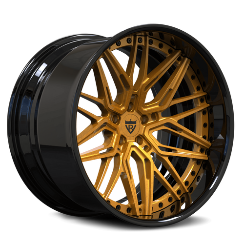 McLaren fitted with RVRN RV-T081 deep dish wheels in transparent gold with black finish, lightweight forged performance styling