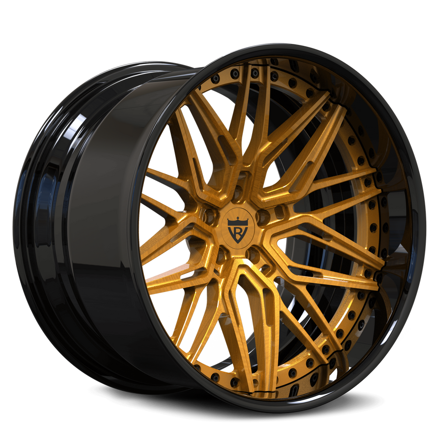 McLaren fitted with RVRN RV-T081 deep dish wheels in transparent gold with black finish, lightweight forged performance styling