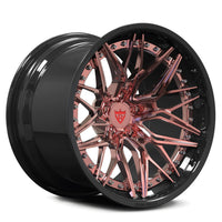 RVRN RV-C081 custom forged 2-piece concave wheel in all polished rose gold finish for Corvette performance builds