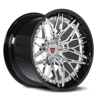 RVRN RV-C081 custom forged 2-piece concave wheel with chrome spokes and gloss black barrel for Corvette performance builds