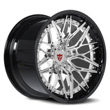 RVRN RV-C081 custom forged 2-piece concave wheel with chrome spokes and gloss black barrel for Corvette performance builds
