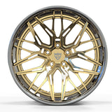 RVRN RV-C081 custom forged BMW M3 Competition wheels with deep concave profile and chrome and frozen gold finish
