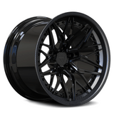 RVRN RV-C081 red with black custom forged Corvette wheel featuring aggressive concave design