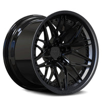RVRN RV-C081 custom forged 2-piece concave carbon fiber wheel with gloss black spokes, carbon fiber wrapped lip and gloss black barrel for Corvette builds