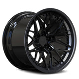 RVRN RV-C081 custom forged 2-piece concave carbon fiber wheel with gloss black spokes, carbon fiber wrapped lip and gloss black barrel for Corvette builds