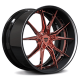 Polished Rose Gold and Carbon Fiber Wrapped Lip RVRN wheels for Corvette C8 – 10-spoke forged precision