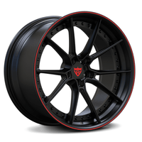 RVRN RV-DB082 forged 10 spoke Dodge Ram wheels in matte black with red lip stripe, custom 2-piece lightweight performance wheel design for Dodge Ram fitment
