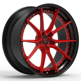 RVRN RV-DB082 custom 10 spoke GMC Sierra 1500 wheels with red spokes and gloss black barrel, forged 2-piece lightweight performance wheels for custom truck fitment