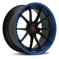 RVRN RV-DB082 custom 2-piece forged Tesla wheels in blue and chrome finish for Tesla Model S with lightweight 10 spoke design