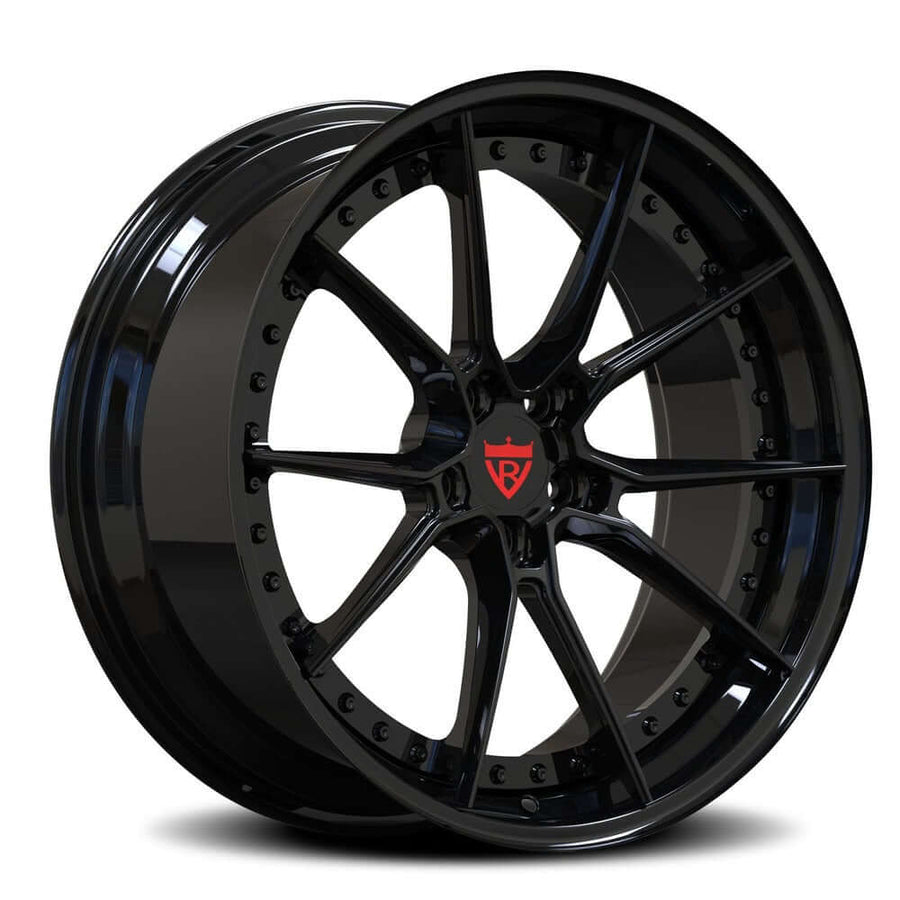 Exclusive Aston Martin rims with a glossy black and silver contrast, custom built to order