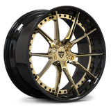 All gloss black with polished frozen gold spoke, RVRN custom forged 10-spoke wheels luxury for Corvette upgrades