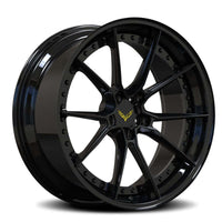 All gloss black with yellow Corvette Emblem logo on the caps, RVRN custom forged 10-spoke wheels luxury for Corvette upgrades